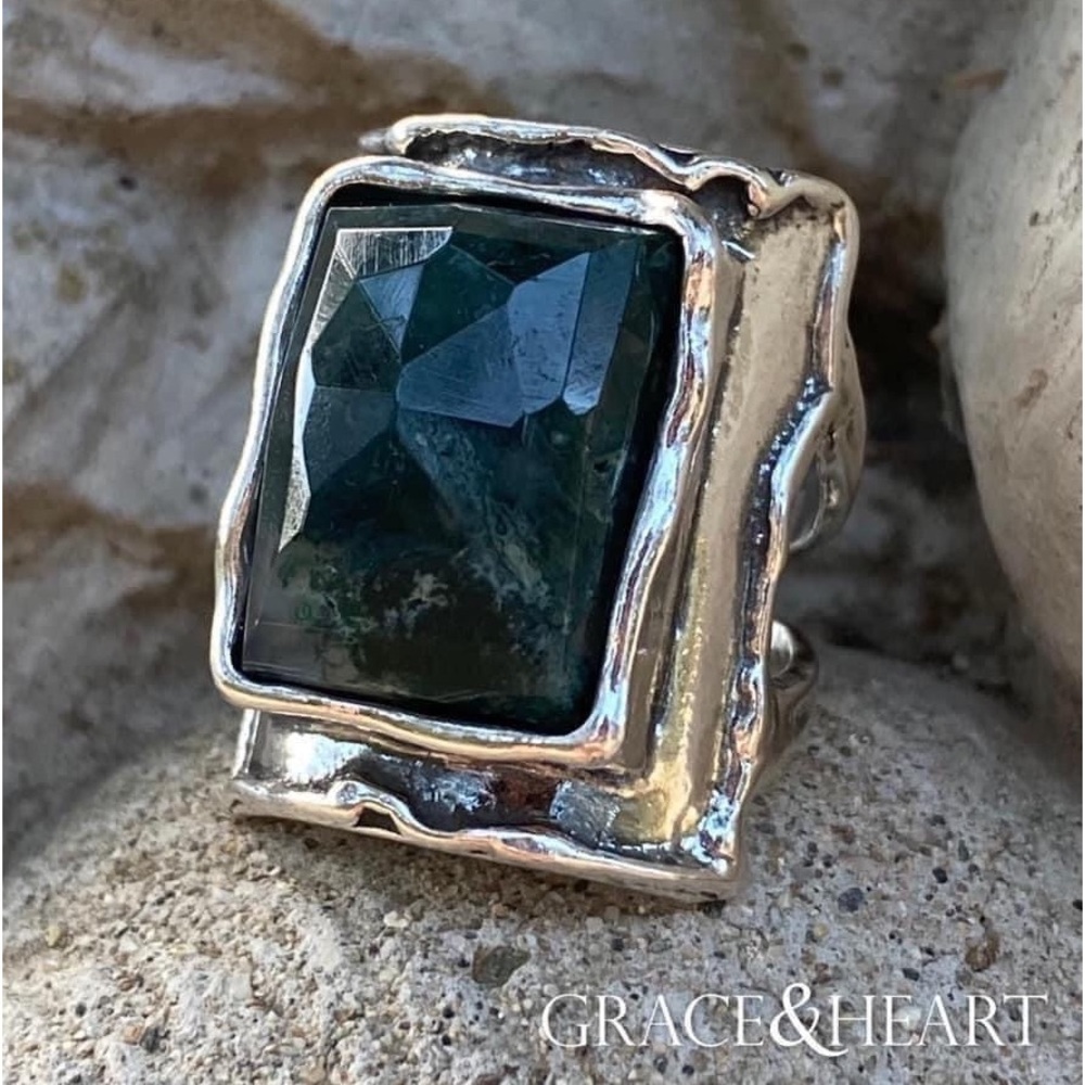 Grace & Heart G&H FANTASIA Ring SIZE 8 MOSS AGATE & SS BRAND NEW